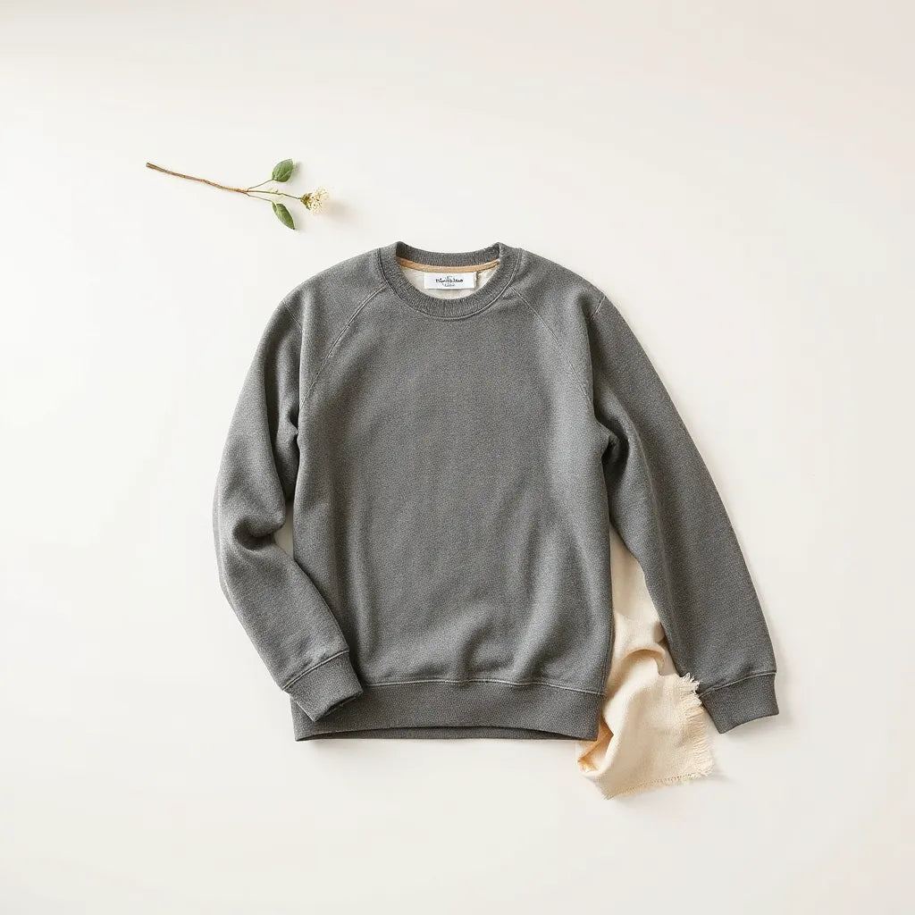 Microfleece pullover laid flat with a folded base layer beside it in soft studio lighting