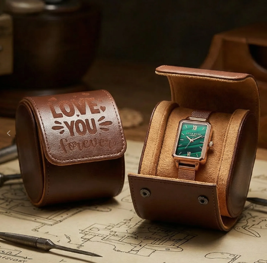 Brown leatherette custom watch case, additional product view