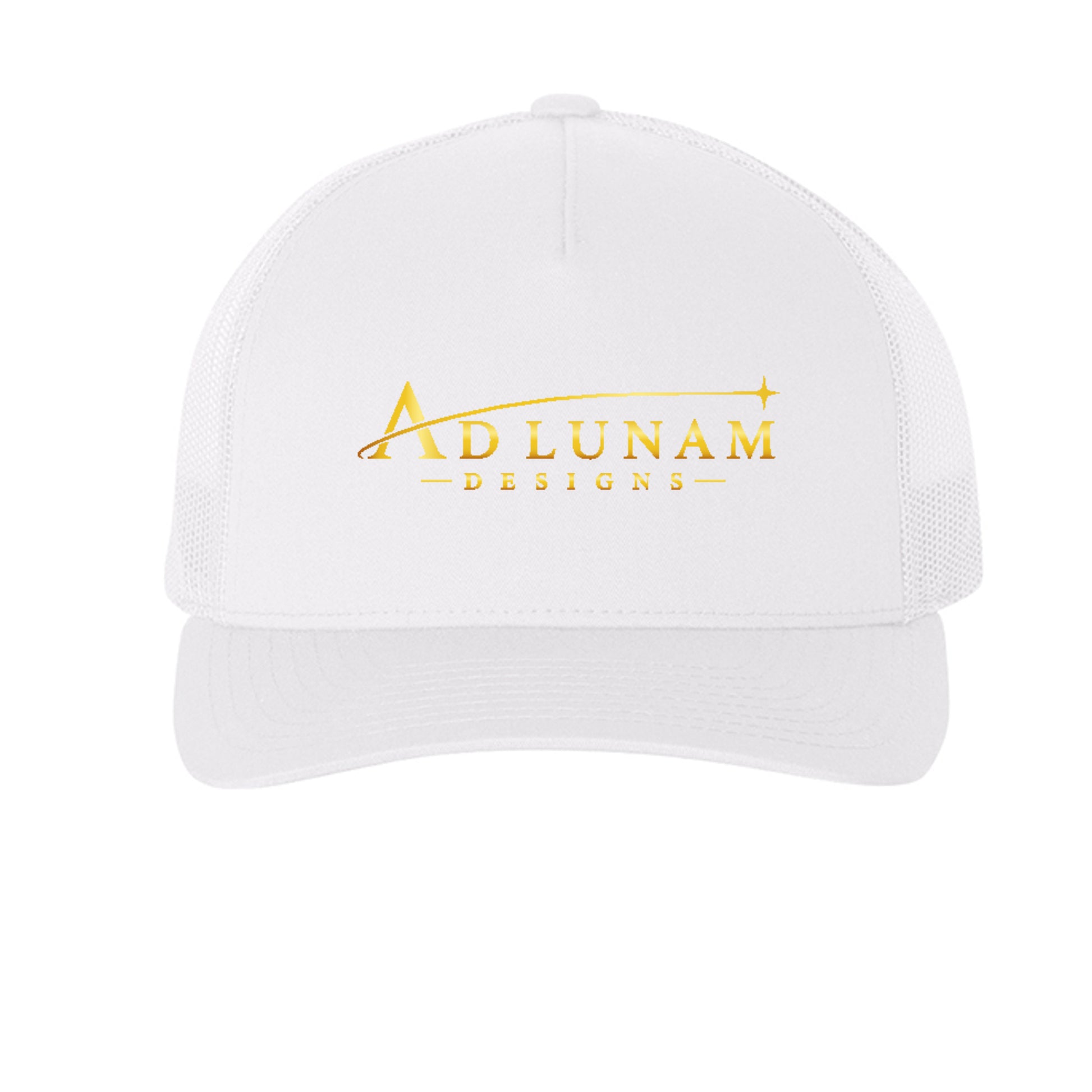 Ad Lunam Designs trucker cap in white, front view