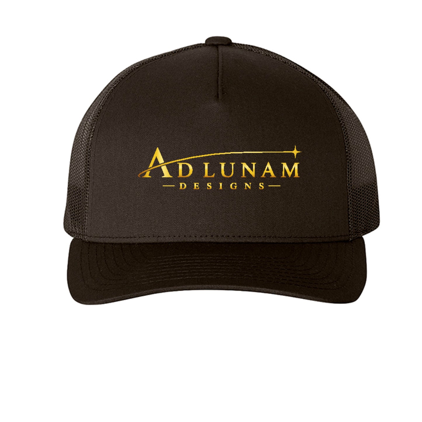 Ad Lunam Designs trucker cap in black, front view
