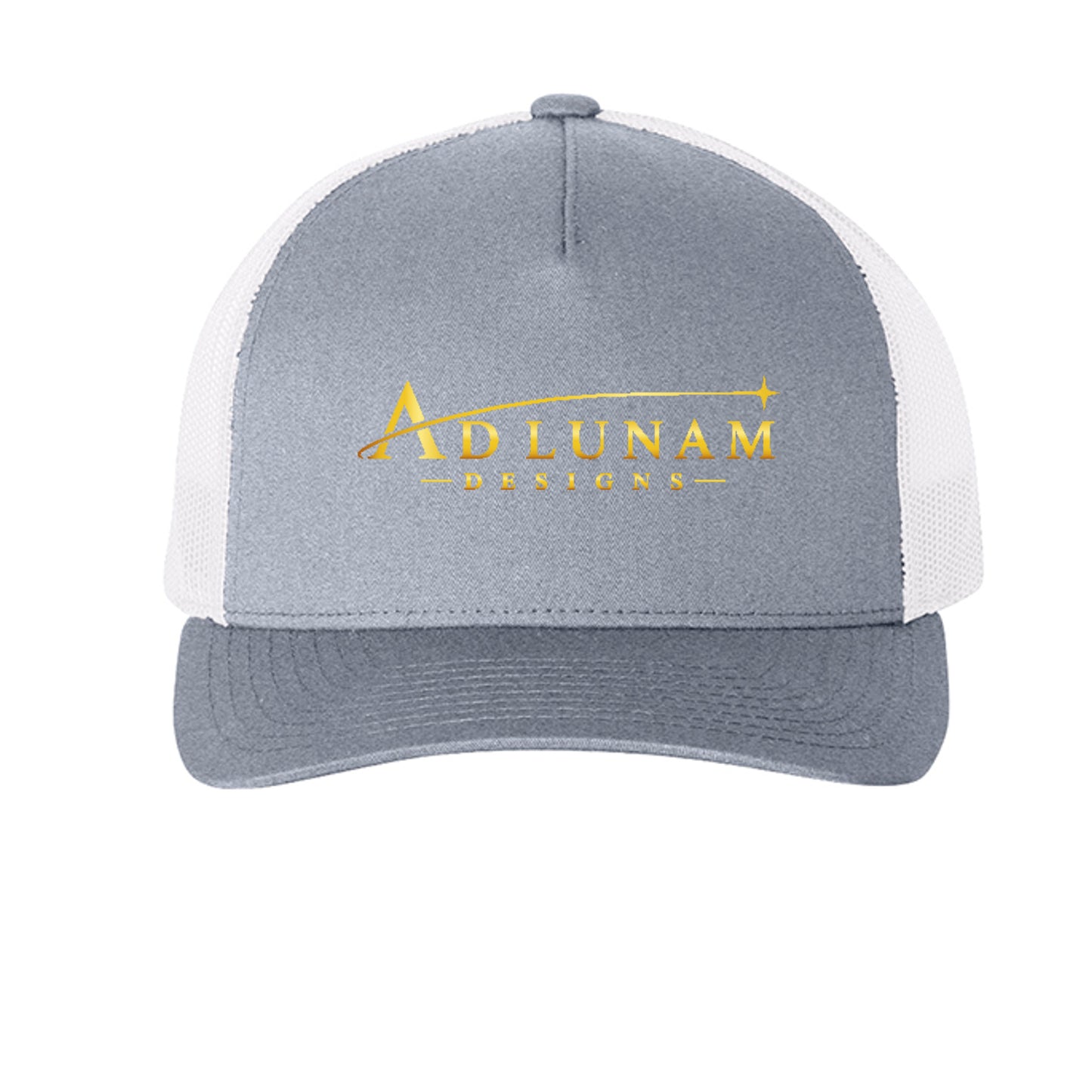 Ad Lunam Designs trucker cap in heather and white, front view