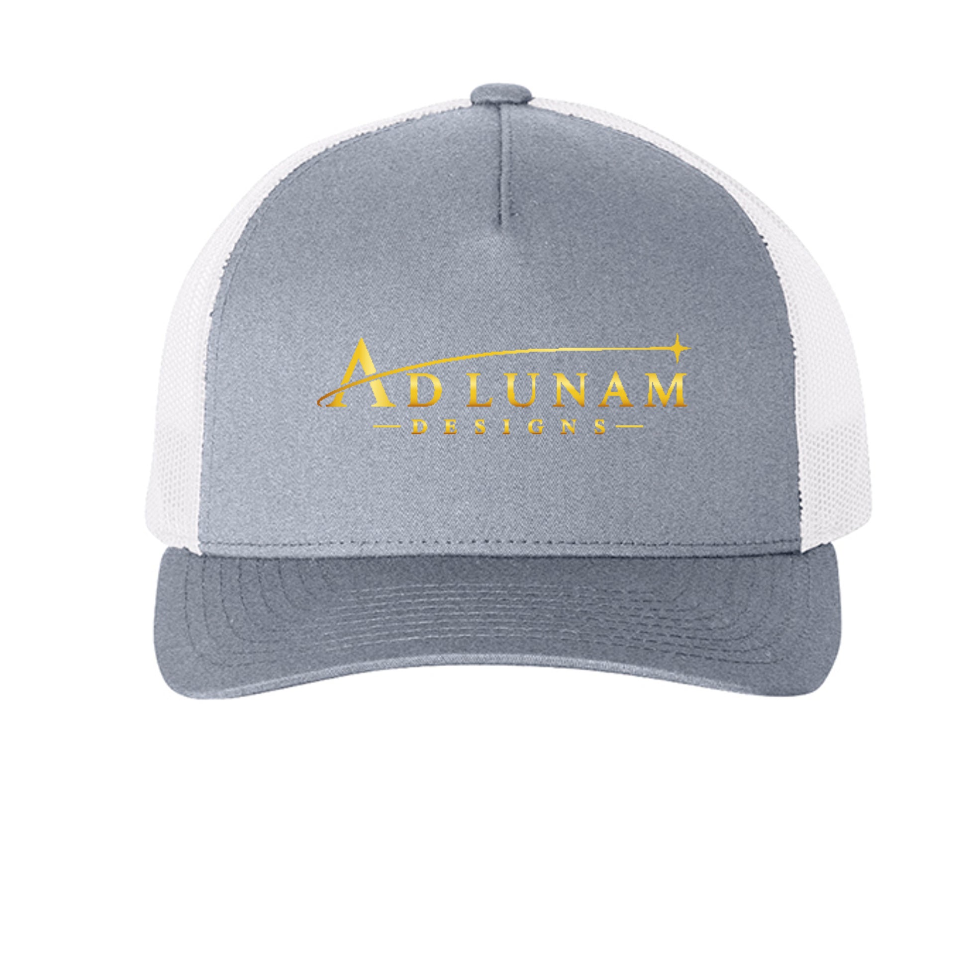 Ad Lunam Designs trucker cap in heather and white, front view