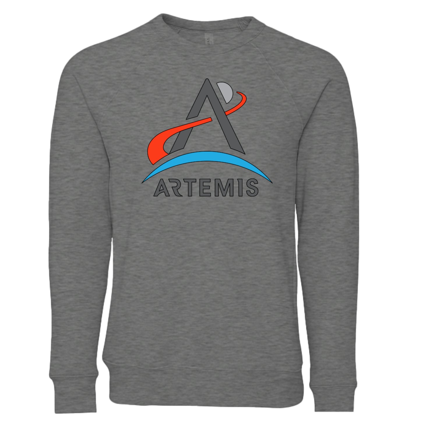 NASA Artemis crew neck sweatshirt in grey heather, front view