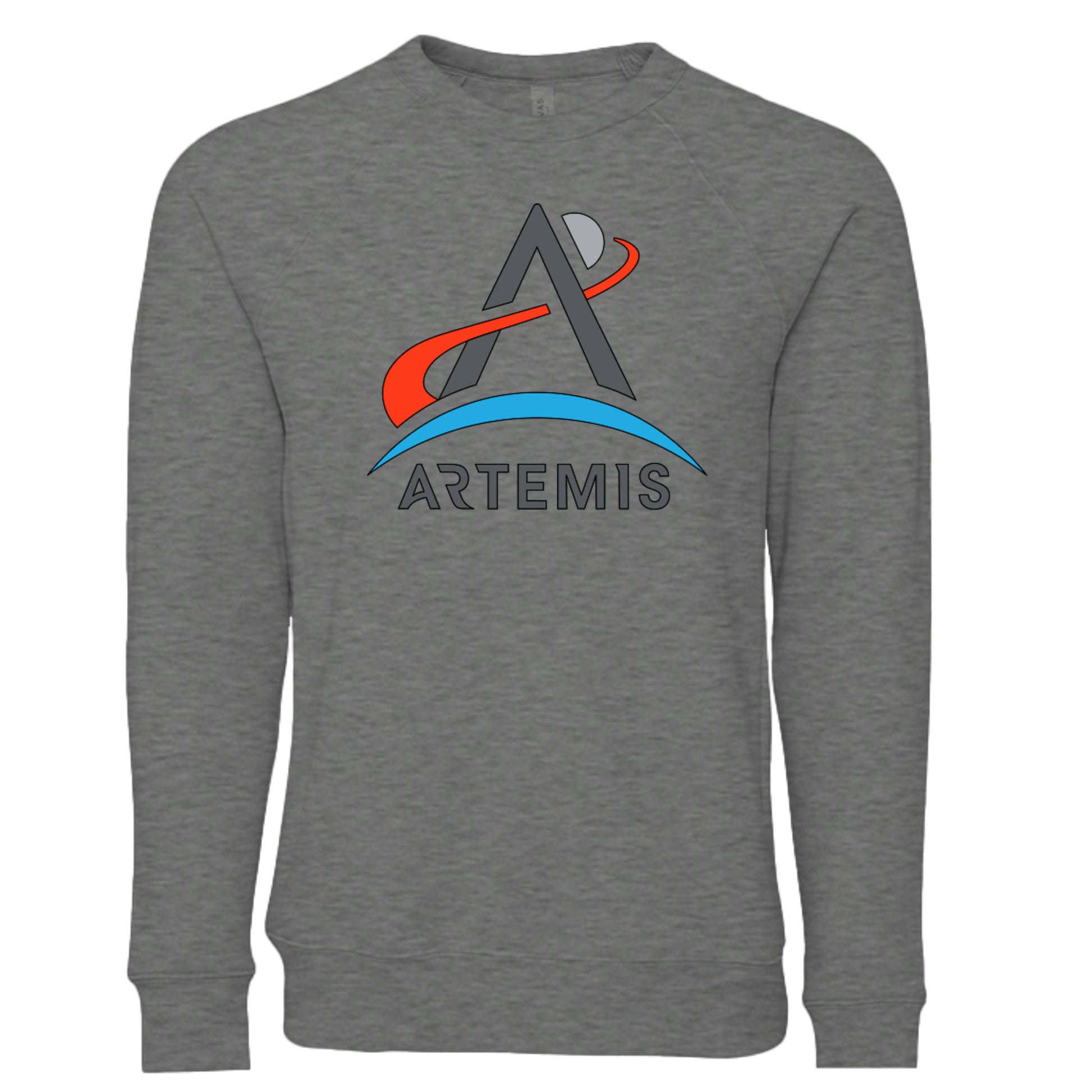 NASA Artemis crew neck sweatshirt in grey heather, front view