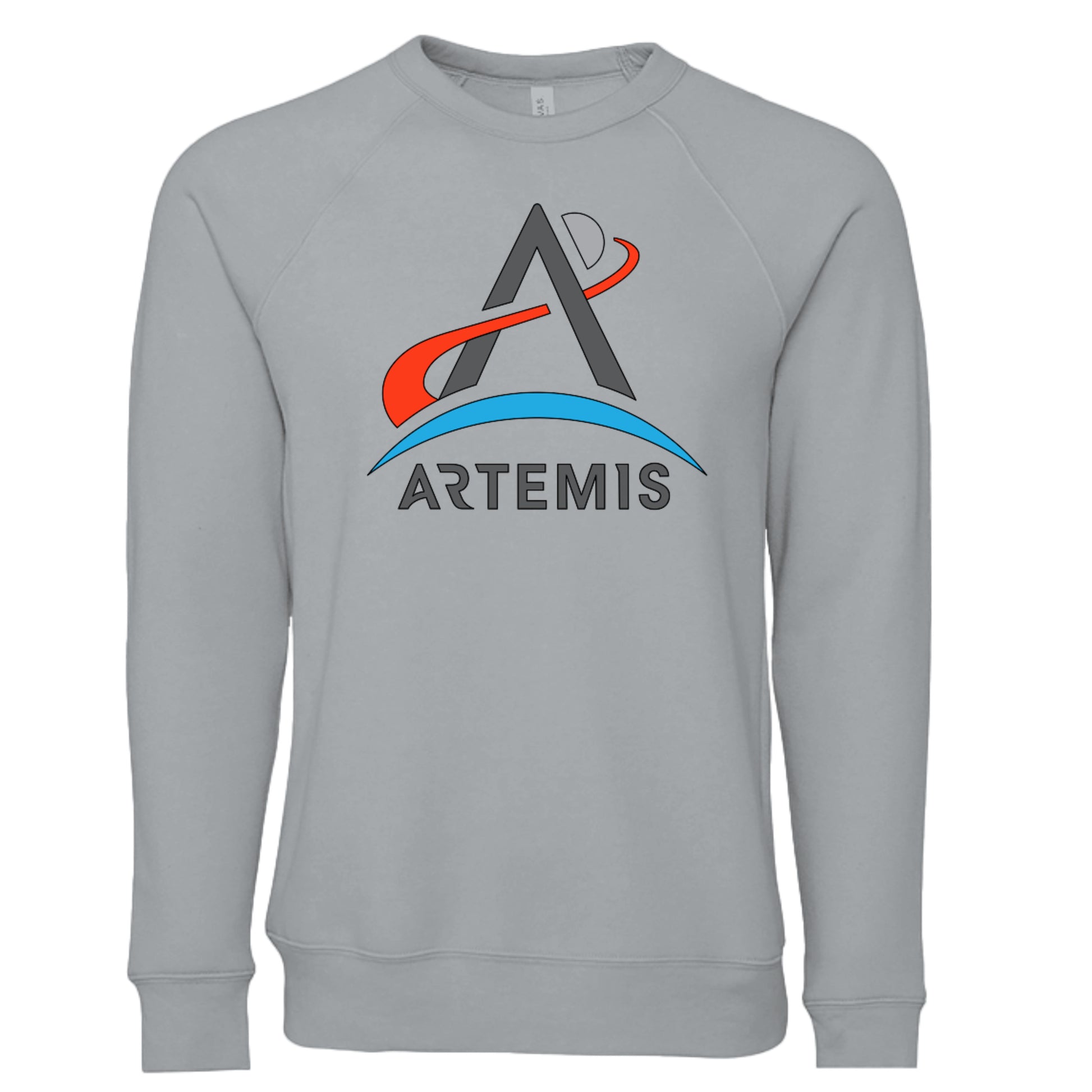 NASA Artemis crew neck sweatshirt in silver, front view