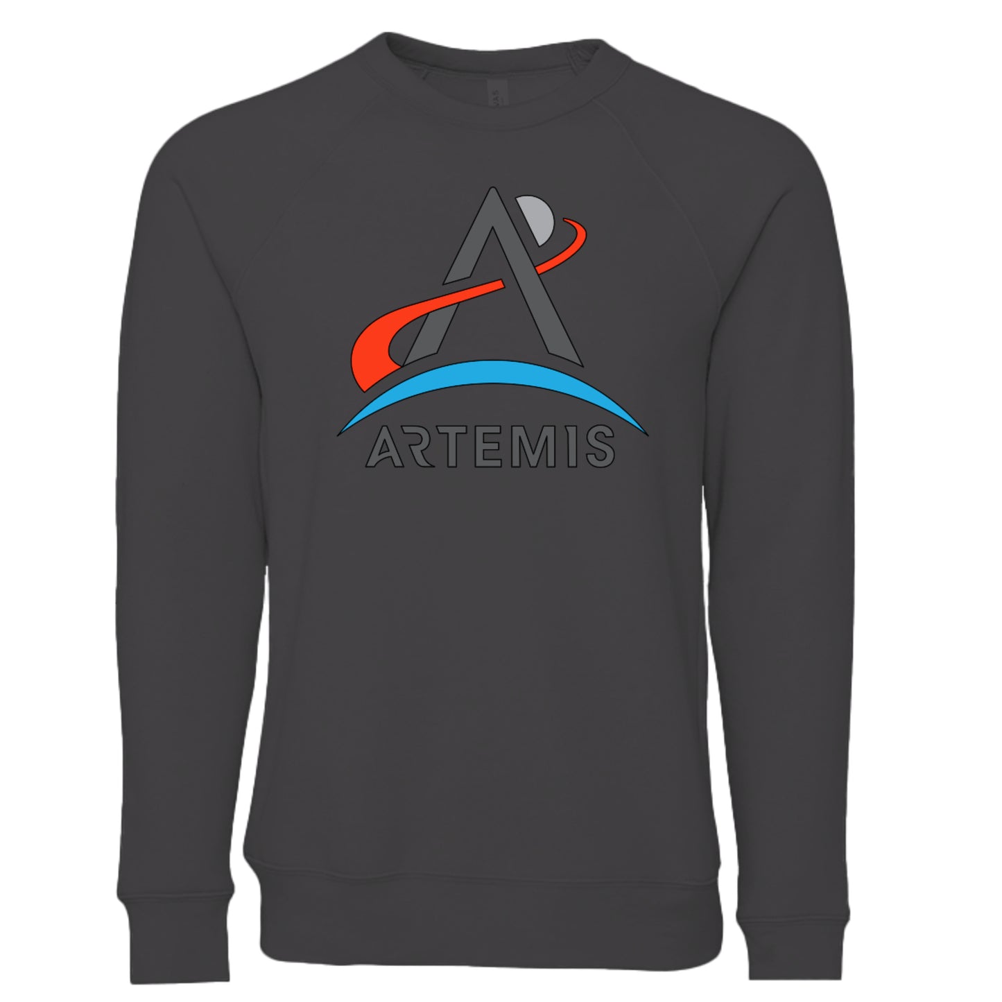 NASA Artemis crew neck sweatshirt in asphalt, front view