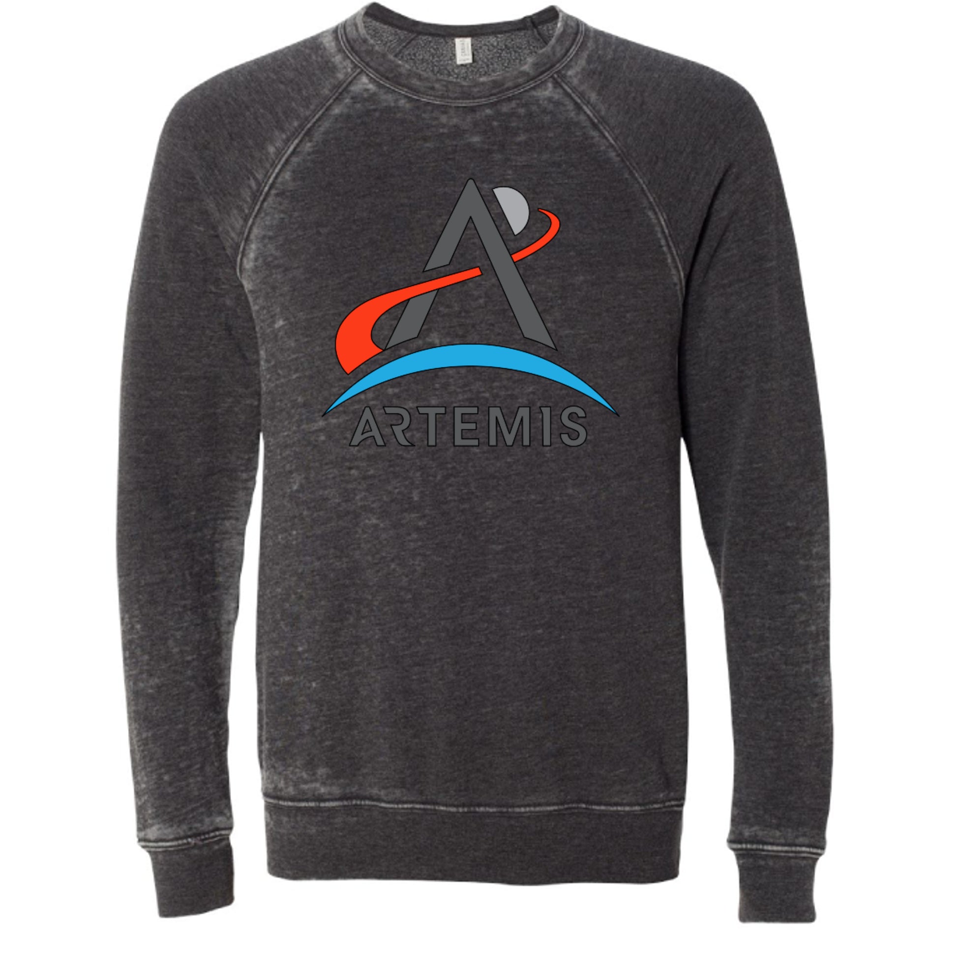 NASA Artemis crew neck sweatshirt in grey acid fleece, front view