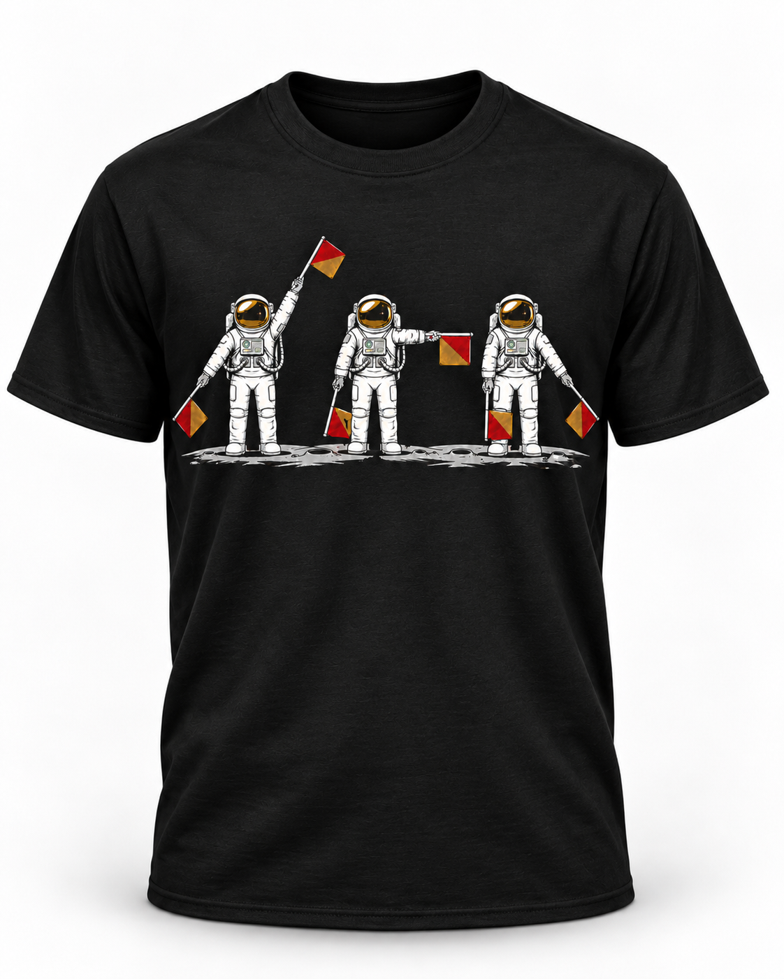 Semaphore LFG astronaut T-shirt in black, front product view
