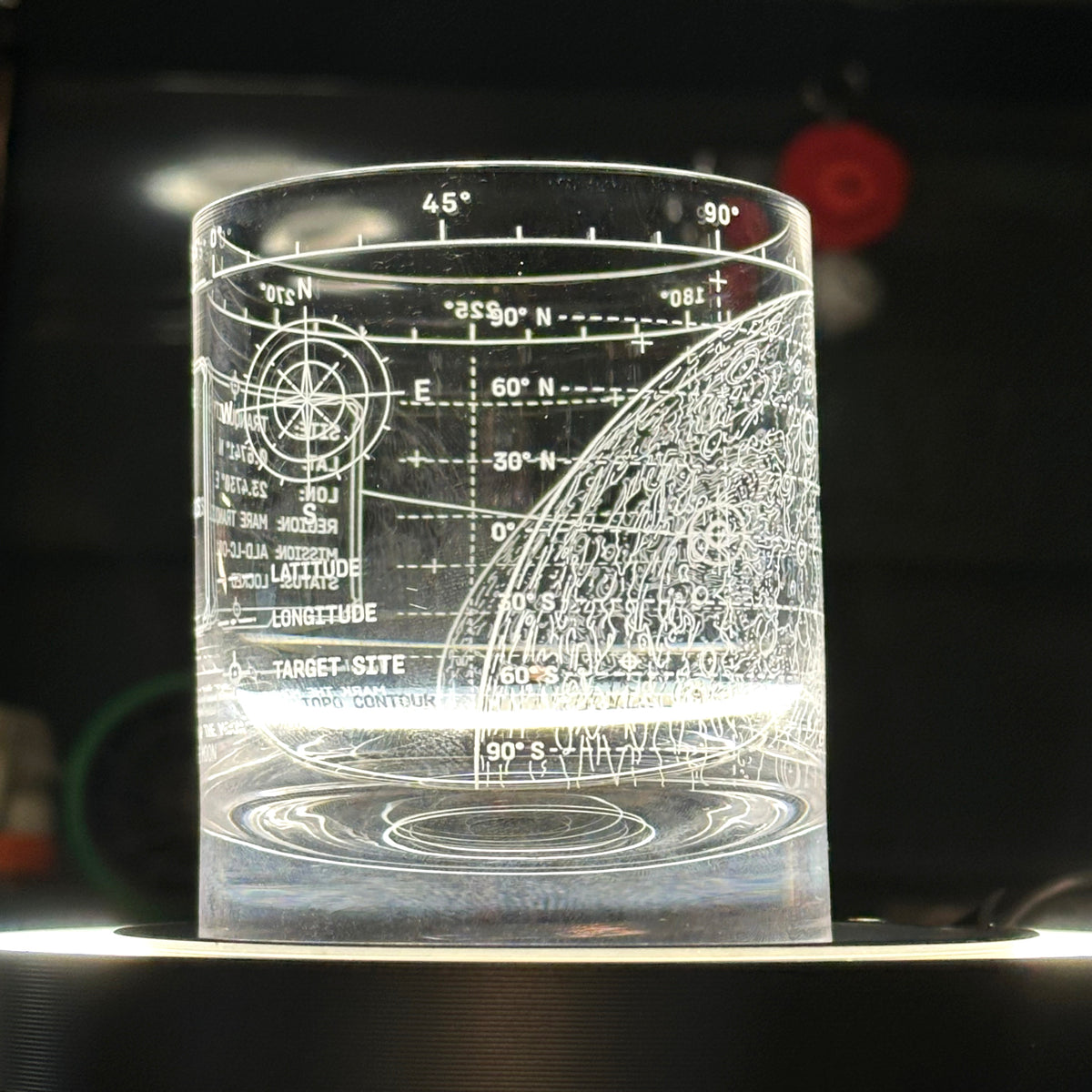 Vector Lunar Coordinates crystal rocks glass with precision engraved lunar coordinate design